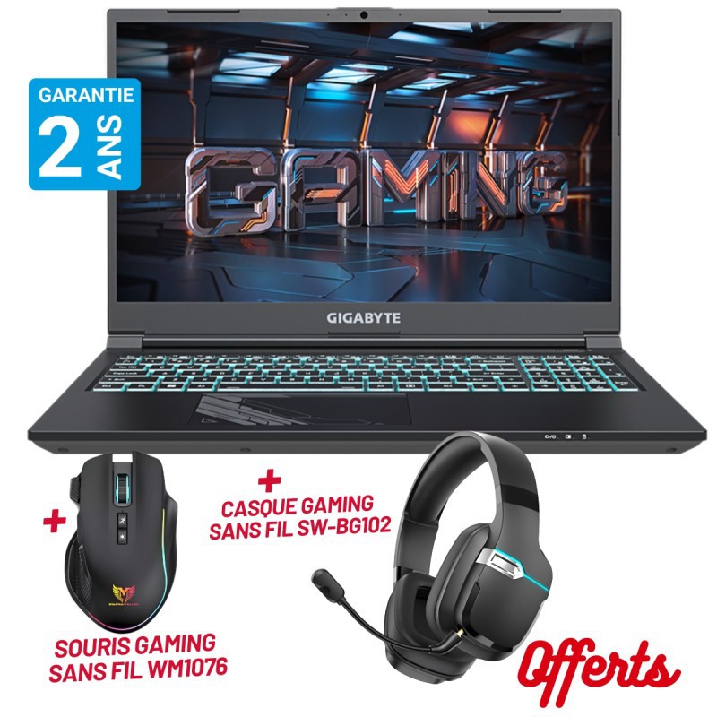 PC PORTABLE GIGABYTE G5MF5 / I7 13ÈME GÉN / 32 GO / RTX 4050 6G / AVEC SOURIS GAMING + CASQUE GAMING STAR WAVE OFFERTS