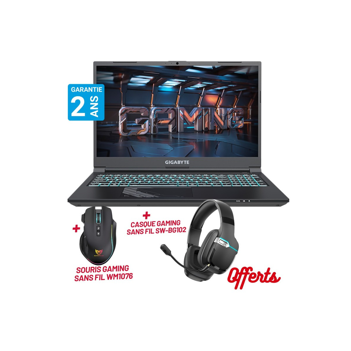 PC PORTABLE GIGABYTE G5MF5 / I7 13ÈME GÉN / 32 GO / RTX 4050 6G / AVEC SOURIS GAMING + CASQUE GAMING STAR WAVE OFFERTS