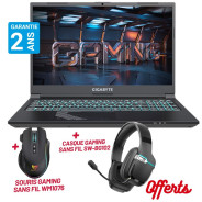 PC PORTABLE GIGABYTE G5MF5 / I7 13ÈME GÉN / 24 GO / RTX 4050 6G / AVEC SOURIS GAMING + CASQUE GAMING STAR WAVE OFFERTS