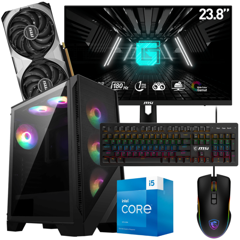 Setup Gamer SPECIAL Pc de Bureau Gaming / i5-13400F / RTX 4070 12G / 16 Go Avec Écran MSI 24″ Full HD IPS 180 Hz