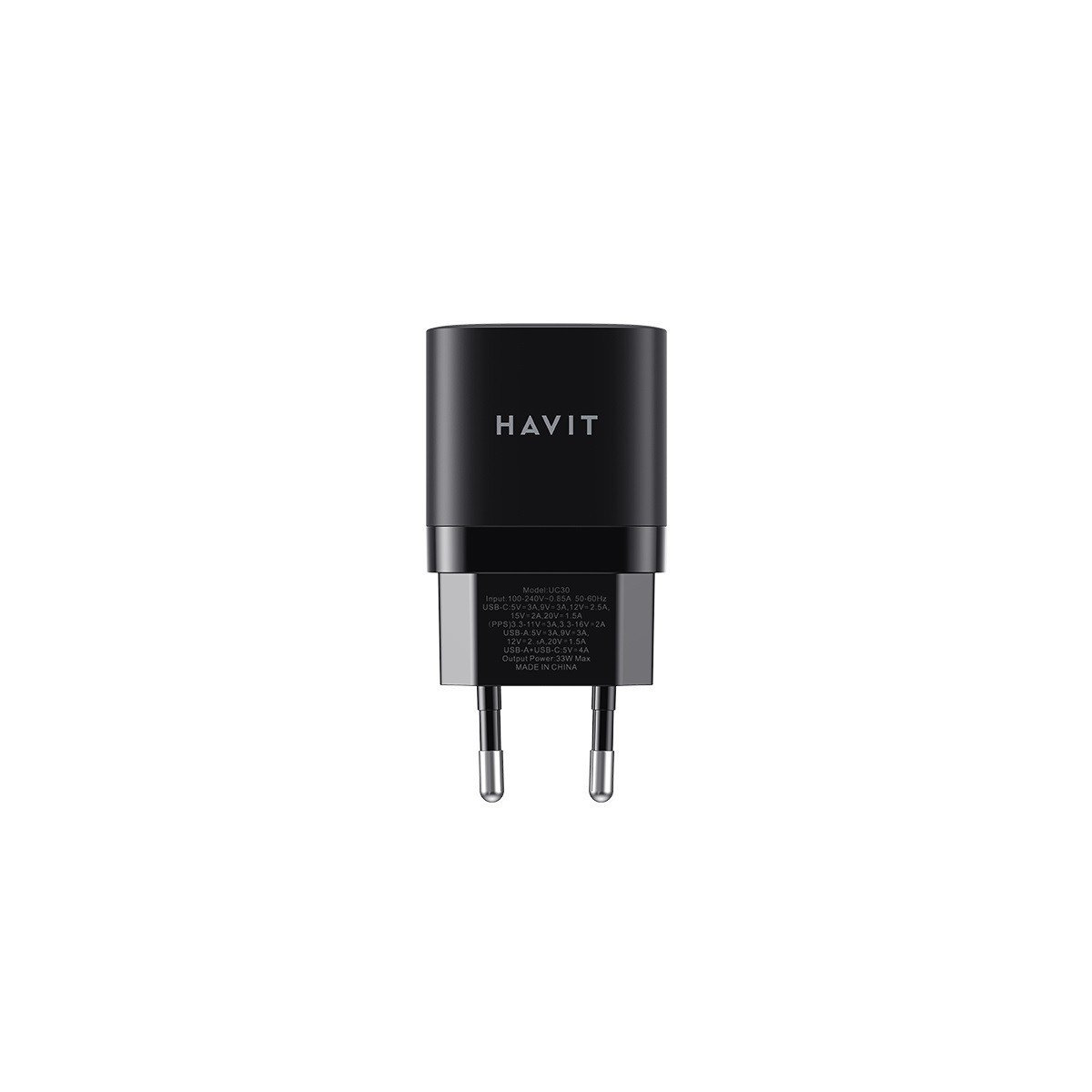 TETE DE CHARGEUR HAVIT CHARGE RAPIDE HV-UC30 DOUBLE USB / USB TYPE-C ET USB TYPE-A