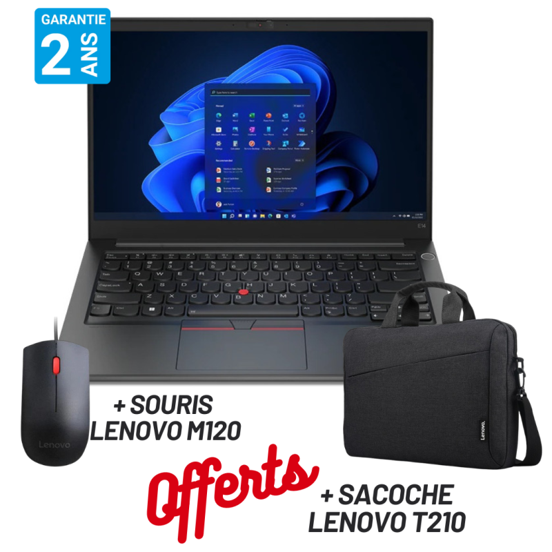 PC PORTABLE LENOVO THINKPAD E14 GEN 4 / I7-1255U / 8 GO + SACOCHE LENOVO T210 + SOURIS LENOVO M120 OFFERTS