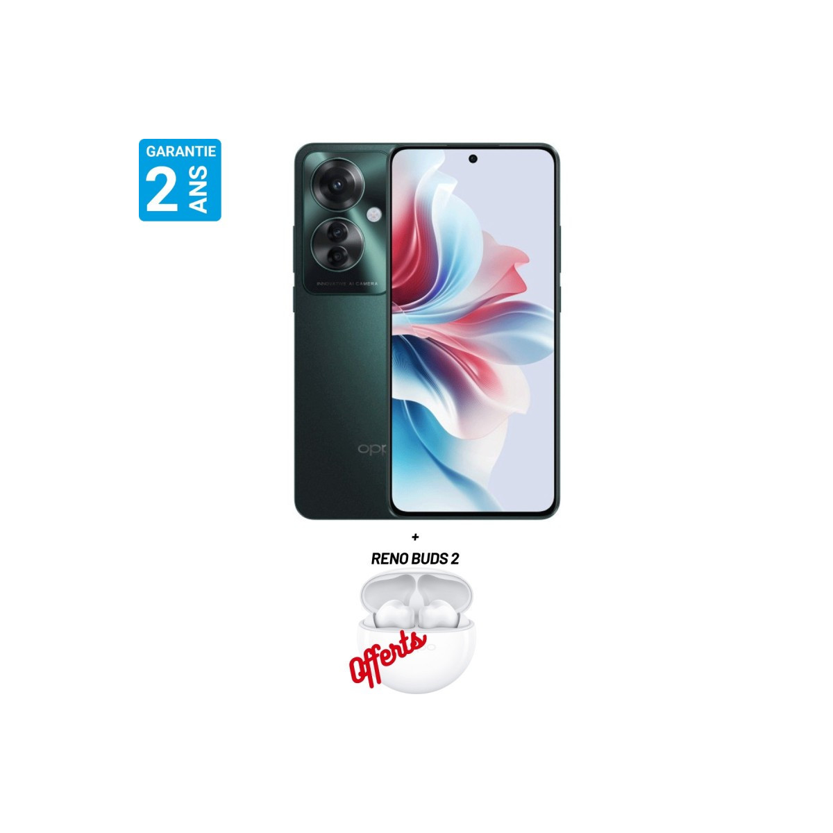 SMARTPHONE OPPO RENO 11F 5G / 8 GO / 256 GO / VERT / 2 ANS+ ÉCOUTEURS OPPO BUDS 2 OFFERTS + UN ABONNEMENT 12 MOIS OFFERT