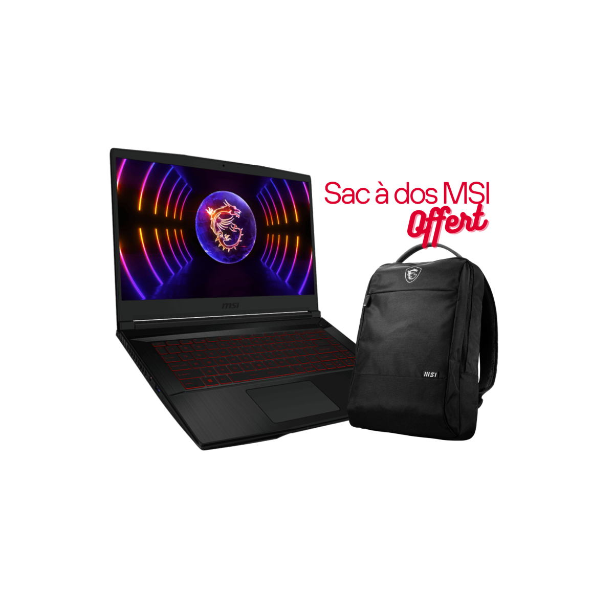 PC PORTABLE MSI THIN GF63 12UCX 681XFR / I7-12650H / RTX 2050 4G / 24 GO + SAC À DOS MSI G34 OFFERT / WINDOWS 11 PRO