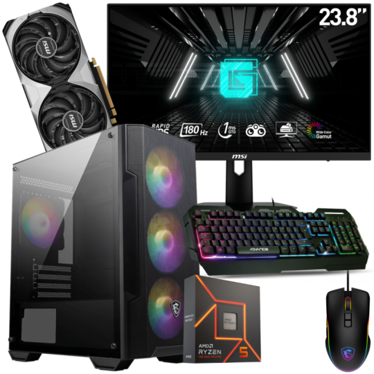 PC DE BUREAU GAMING / RYZEN 5 7600X / RTX 4070 SUPER 12G / 32 GO DDR5 AVEC ÉCRAN MSI 24″ FULL HD IPS 180 HZ