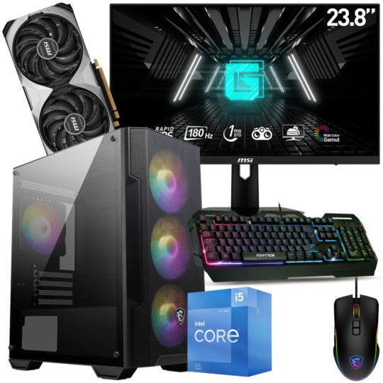 PC DE BUREAU GAMING / I5-12400F / RTX 4070 12G / 16 GO AVEC ÉCRAN MSI 24″ FULL HD IPS 180 HZ