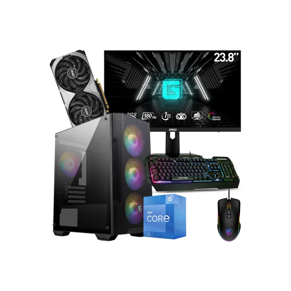 PC DE BUREAU GAMING / I5-13400F / RTX 4070 SUPER 12G / 32 GO AVEC ÉCRAN MSI 24″ FULL HD IPS 180 HZ