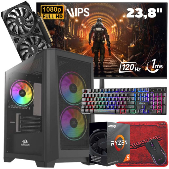 Pc de Bureau Gaming / Ryzen 5 4500 / RTX 3050 6G / 16 Go Avec Écran Aero 24″ Full HD IPS 120 Hz