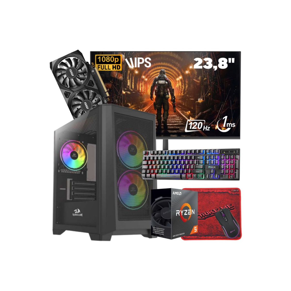 Pc de Bureau Gaming / Ryzen 5 4500 / RTX 3050 6G / 16 Go Avec Écran Aero 24″ Full HD IPS 120 Hz