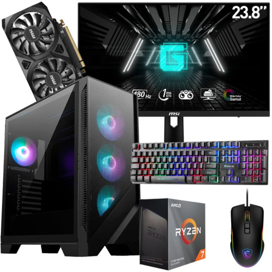 Pc de Bureau Gaming / Ryzen 7 5700X / RTX 3050 6G / 32 Go Avec Écran MSI 24″ Full HD IPS 180 Hz