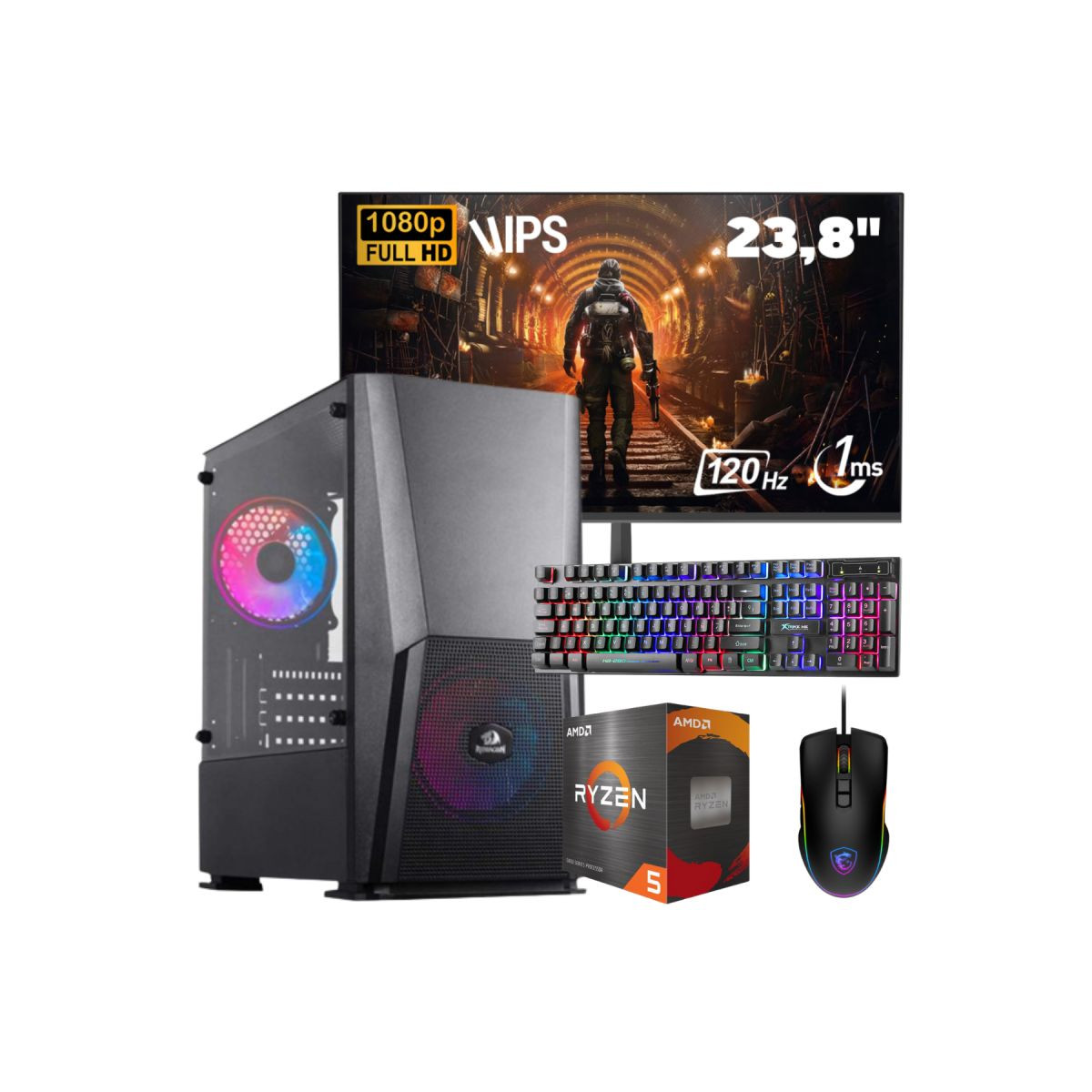 Pc de Bureau Gaming / Ryzen 5 5500GT / Vega 7 / 32 Go Avec Écran Aero 24″ Full HD IPS 120 Hz