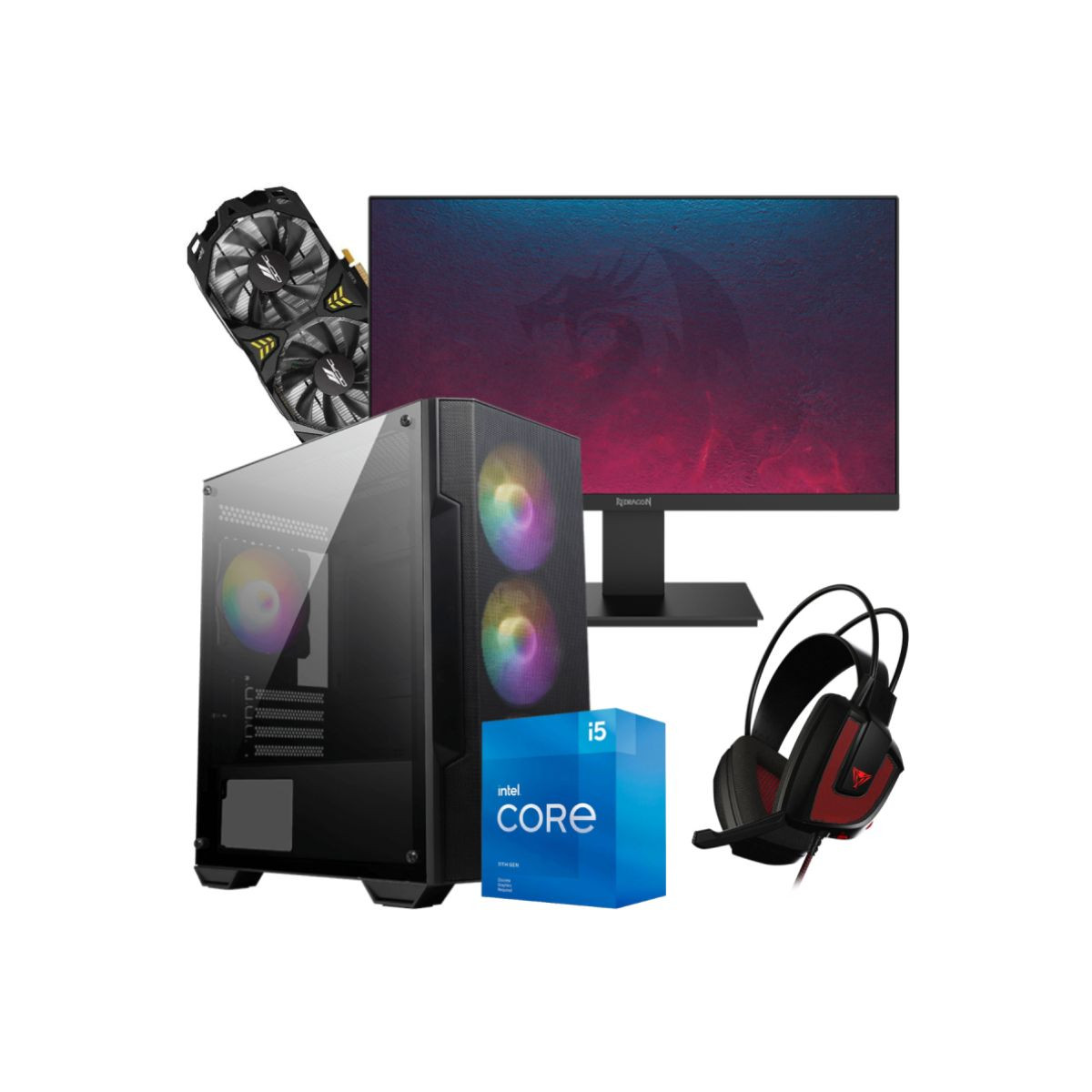 Setup Gamer Big Shop Technology / i5-11400F / RX 580 8G / 16 Go Avec Écran REDRAGON 21.5″ Full HD VA 100 Hz