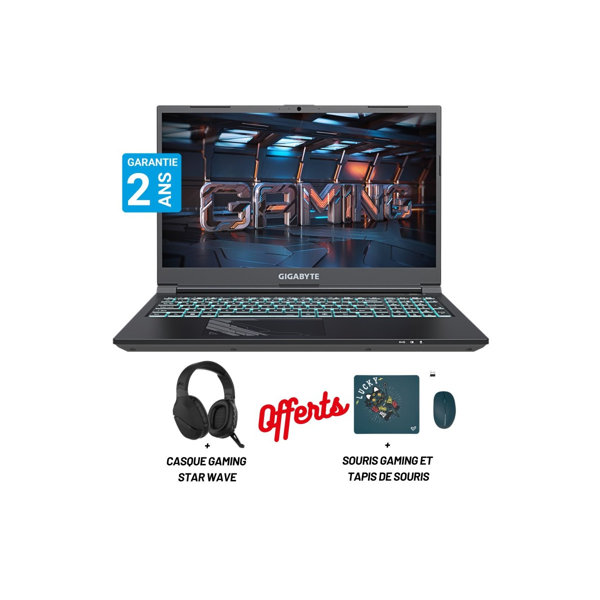 PC PORTABLE GIGABYTE G5 KF - I5 12ÈME GÉN0 8G + PACK Tapis / Souris / CASQUE Filaire STAR WAVE GH1083