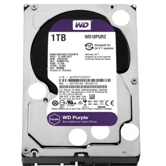 DISQUE DUR INTERNE 3.5″ POUR VIDEO SURVEILLANCE WESTERN DIGITAL PURPLE 1 TO