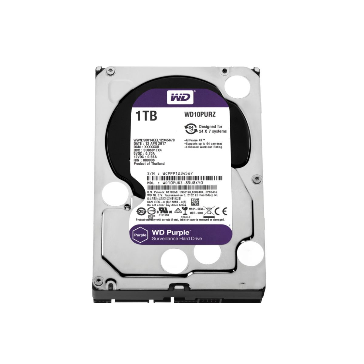 DISQUE DUR INTERNE 3.5″ POUR VIDEO SURVEILLANCE WESTERN DIGITAL PURPLE 1 TO