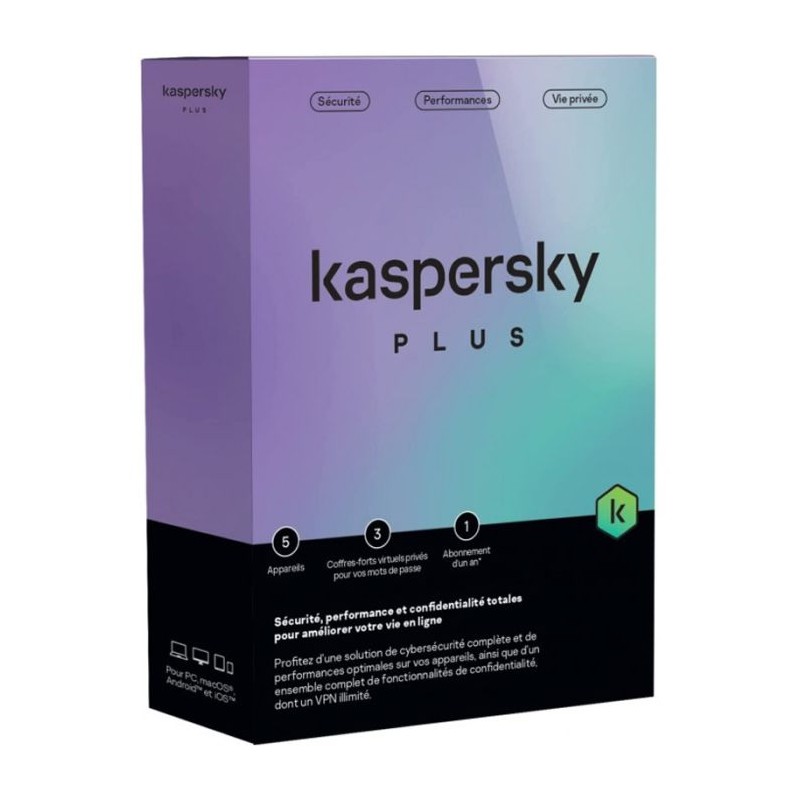 Antivirus KASPERSKY Plus 5 Postes Equivalent Total / 1an (KL10428BEFS-SLIMMAG)