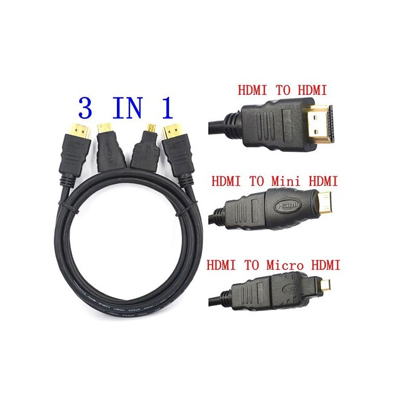 Câble HDMI 3 en 1 / Micro HDMI + Mini HDMI