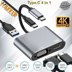 ADAPATATEUR 4 EN 1 USB VGA HDMI TYPE C