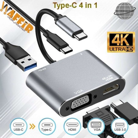 ADAPATATEUR 4 EN 1 USB VGA HDMI TYPE C