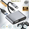 ADAPATATEUR 4 EN 1 USB VGA HDMI TYPE C