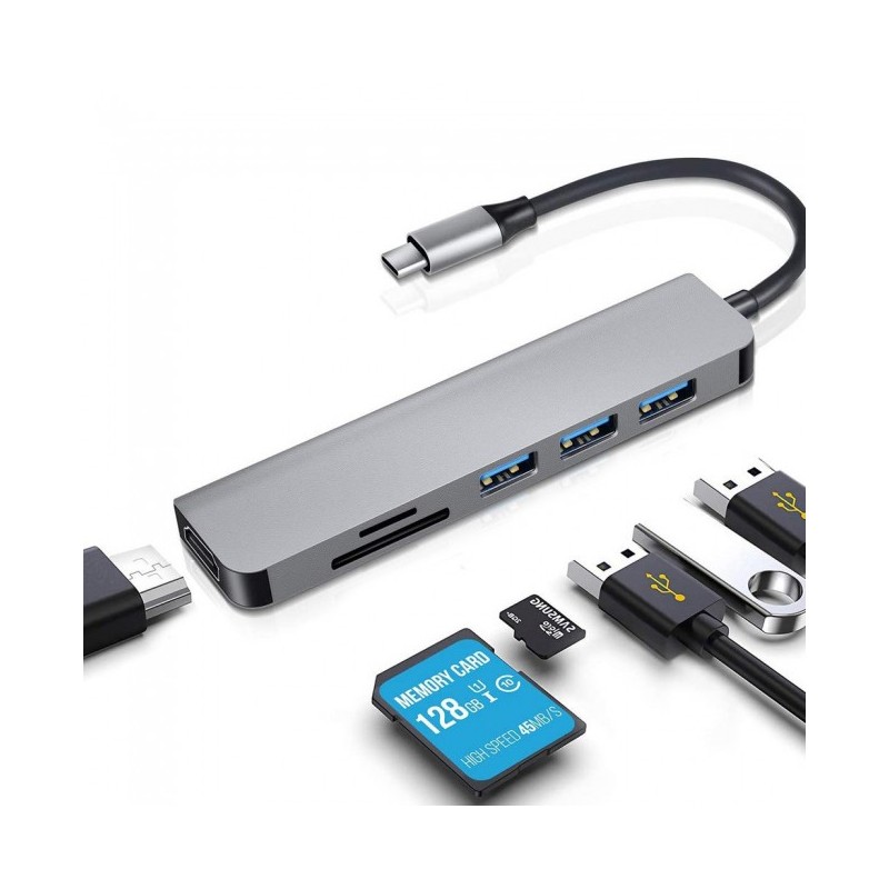 ADAPTATEUR AIRSKY HDTV 6IN1 USB-C MULTIFONCTION TC090
