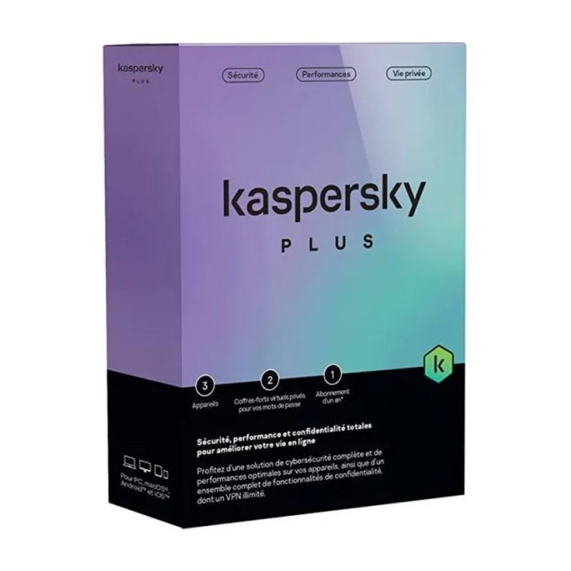 Antivirus KASPERSKY Plus 3 Postes Equivalent Total / 1an