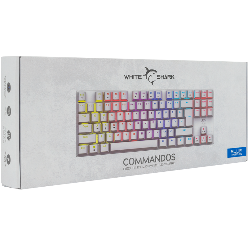 CLAVIER GAMING MÉCANIQUE WHITE SHARK COMMANDOS BLUE SWITCHES