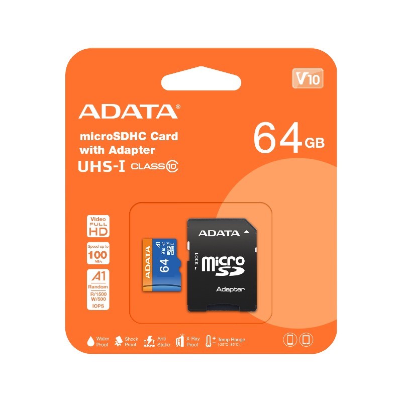 Carte mémoire Adata microSDXC 64 Go Class 10 + Adaptateur