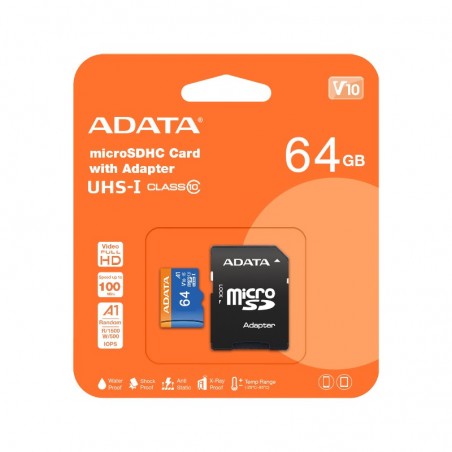 Carte mémoire Adata microSDXC 64 Go Class 10 + Adaptateur