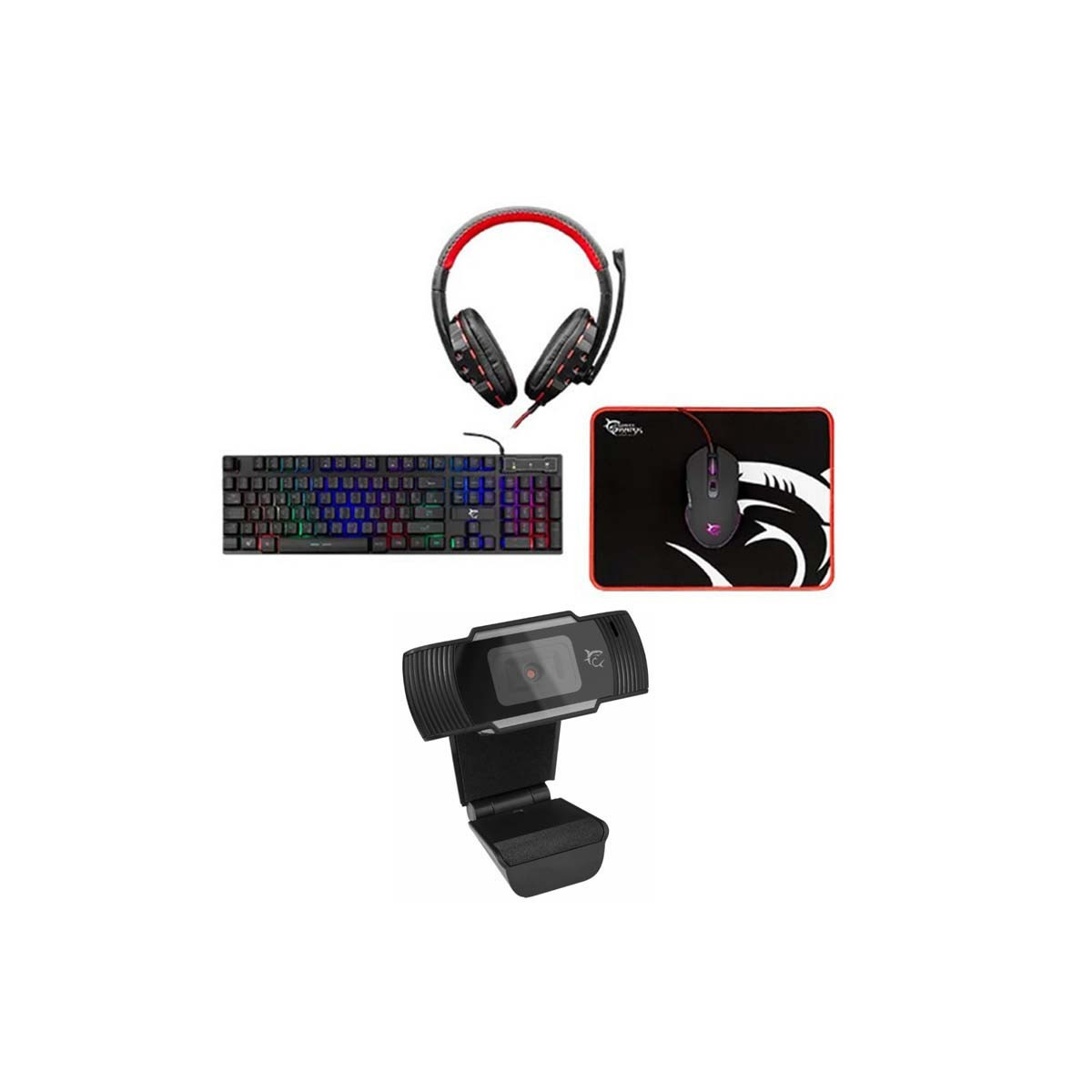 Pack Gaming 5EN1 WHITE SHARK : Clavier + Souris + Tapis + Casque + Webcam – PACK-GWC-GC