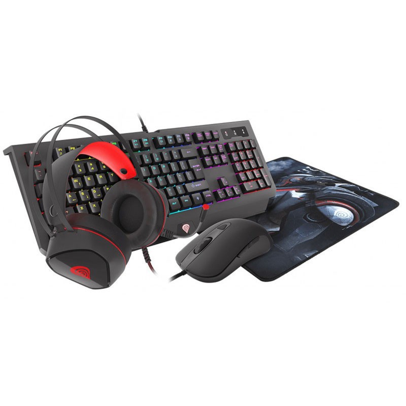 Pack Gaming Genesis Cobalt 300 4en1: Clavier + Casque + Souris + Tapis – NCG-14