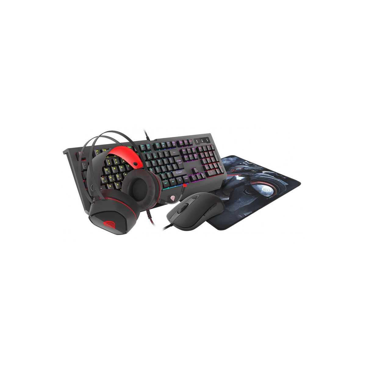 Pack Gaming Genesis Cobalt 300 4en1: Clavier + Casque + Souris + Tapis – NCG-14