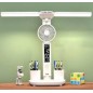 Lampe de bureau LED à double tête avec ventilateur, afficheur date heure et température, porte stylos