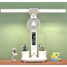 Lampe de bureau LED à double tête avec ventilateur, afficheur date heure et température, porte stylos