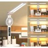 Lampe de bureau LED à double tête avec ventilateur, afficheur date heure et température, porte stylos