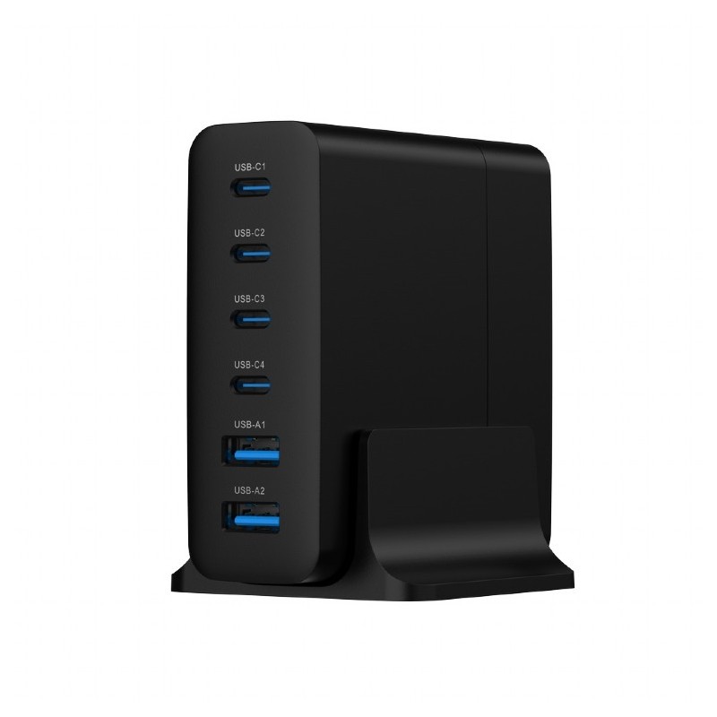 Chargeur Gembird rapide 75W usb a 6 ports noir 4 usb-C et 2 usb A
