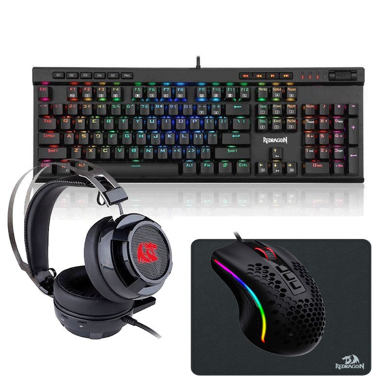 Pack Gaming Redragon : Clavier + Souris + Tapis + Casque – PACK-RD1.