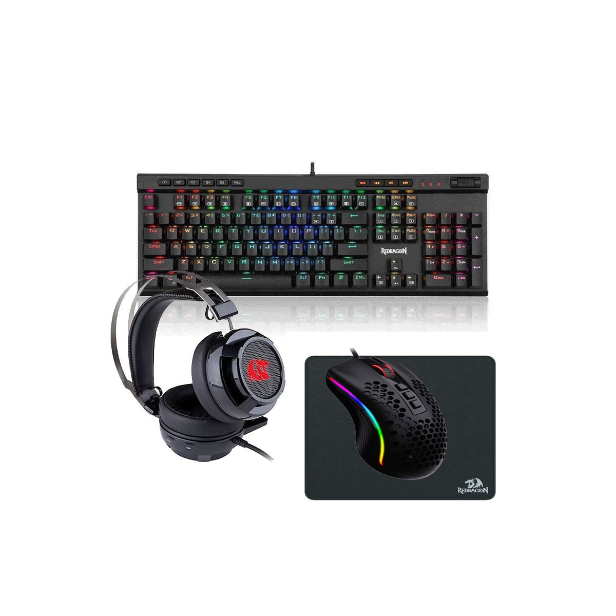 Pack Gaming Redragon : Clavier + Souris + Tapis + Casque – PACK-RD1.