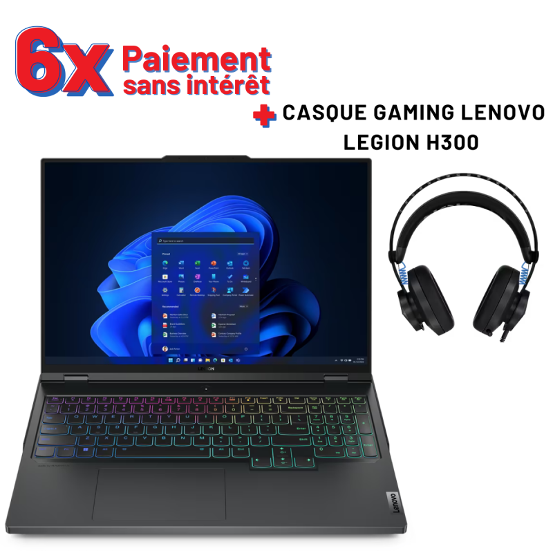 Pc Portable Lenovo Légion Pro 7 / i9-13900HX / RTX 4080 12G / 32 Go / 1 To SSD / Gris Avec CASQUE GAMING LENOVO LEGION H300 Offe