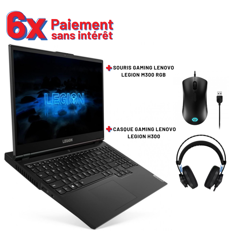 Pc portable Lenovo Legion 5 15IMH6 / i5 10é Gén / 16 Go / Noir Avec Souris Lenovo Legion M300 RGB Gaming + CASQUE GAMING LENOVO 