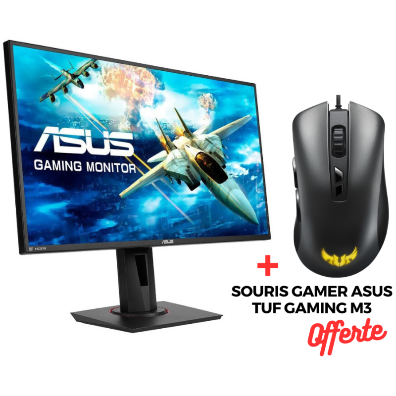 ECRAN Gaming ASUS VG278QR 27″ Full HD / 165 Hz + Bon de Réduction 50 DT Offert + SOURIS GAMER ASUS TUF GAMING M3 Offerte