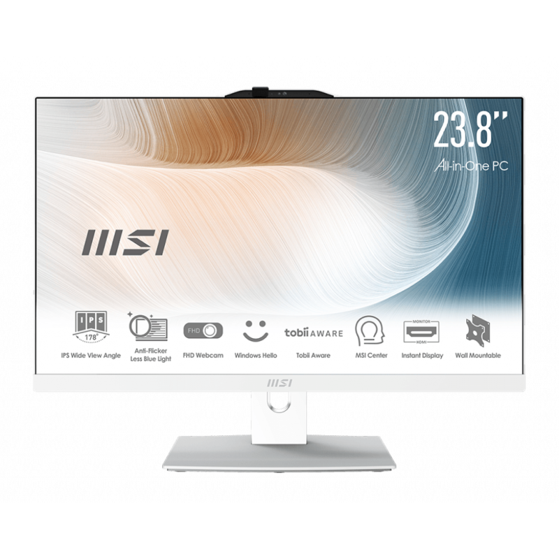 PC de Bureau All in One MSI Modern AM242T 12M Tactile / i5 12è Gén / 8 Go / 512 Go SSD / Blanc