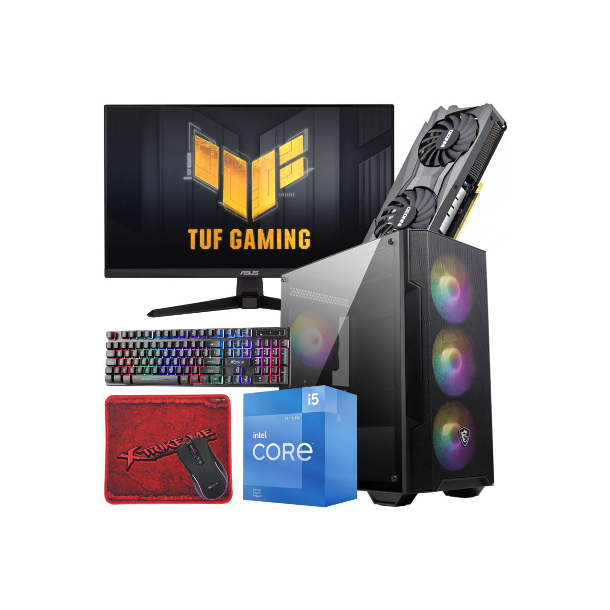 Setup Gamer SPECIAL Pc de Bureau Gaming / i5-12400F / RTX 3060 12G / 16 Go Avec Écran Asus TUF 24″ Full HD IPS 180 Hz