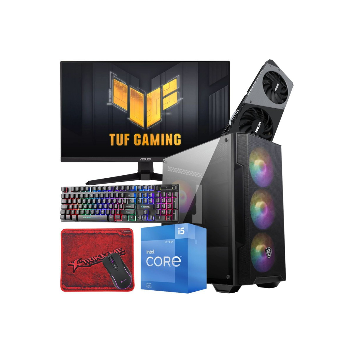 Setup Gamer TUNISIANET Pc de Bureau Gaming / i5-12400F / RTX 4060 8G / 16 Go Avec Écran Asus TUF 24″ Full HD IPS 180 Hz