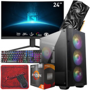 Setup Gamer MSI Pc de Bureau Gaming / Ryzen 5 5600X / RTX 4060 8G / 16 Go Avec Écran Incurvé MSI 24″ Full HD VA 180 Hz