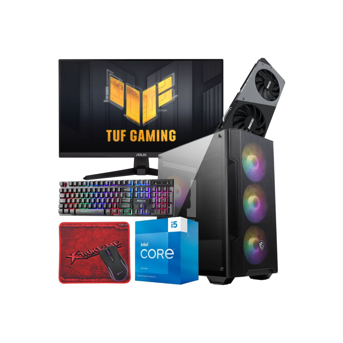 Setup Gamer TUNISIANET Pc de Bureau Gaming / i5-13400F / RTX 4060 8G / 32 Go Avec Écran Asus TUF 24″ Full HD IPS 180 Hz