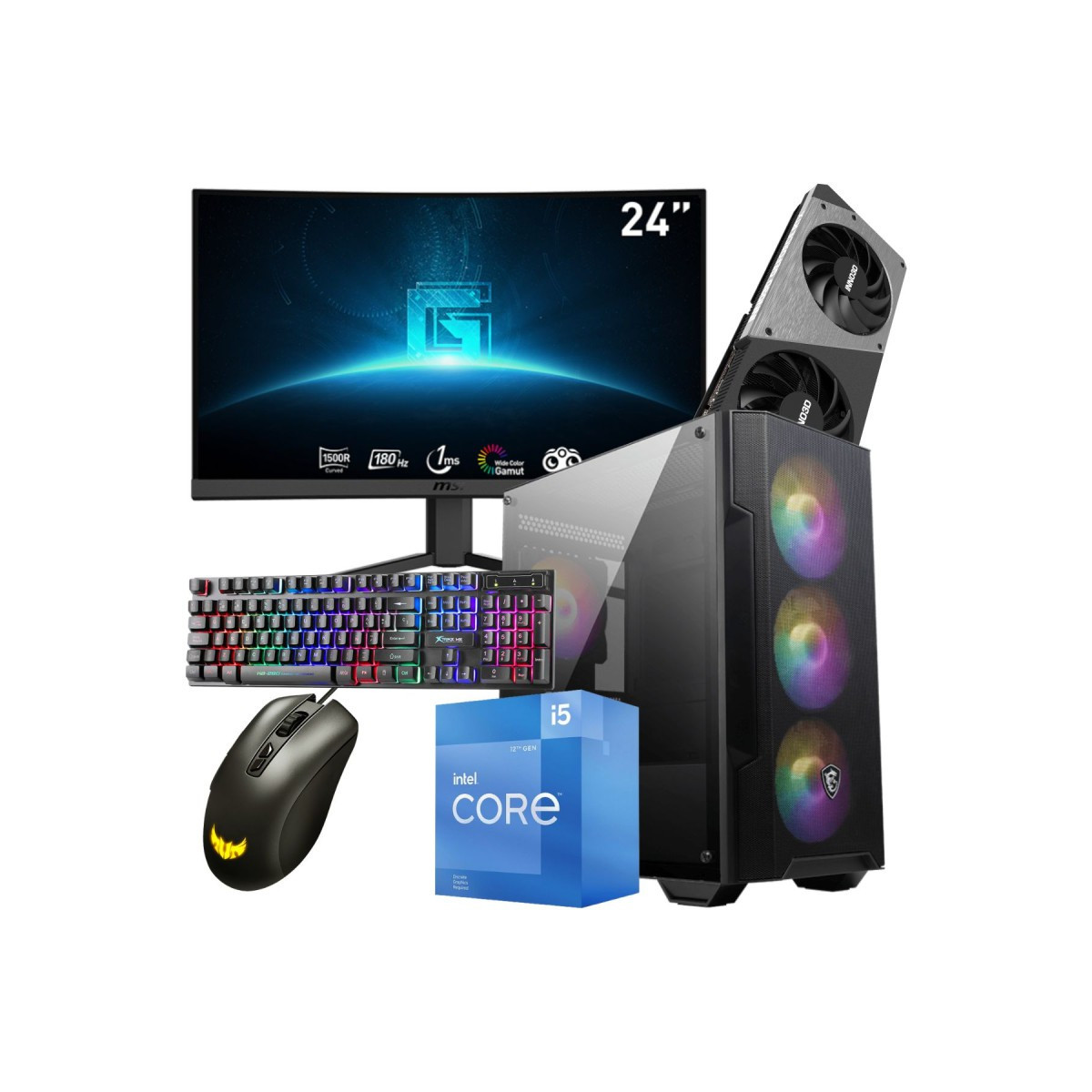 Setup Gamer SPECIAL Pc de Bureau Gaming / i5-12400F / RTX 4060 Ti 8G / 16 Go Avec Écran Incurvé MSI 24″ Full HD VA 180 Hz