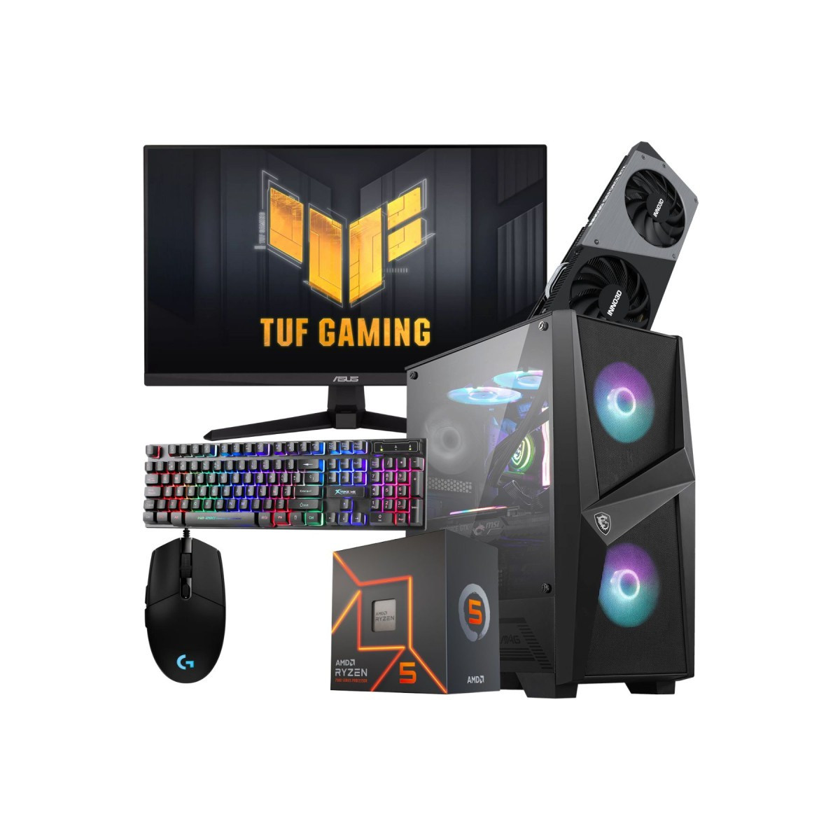 Setup Gamer TUNISIANET Pc de Bureau Gaming / Ryzen 5 7600 / RTX 4060 8G / 16 Go Avec Écran Asus TUF 24″ Full HD IPS 180 Hz