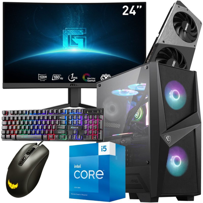 Setup Gamer SPECIAL Pc de Bureau Gaming / i5-13400F / RTX 4060 Ti 8G / 32 Go Avec Écran Incurvé MSI 24″ Full HD VA 180 Hz