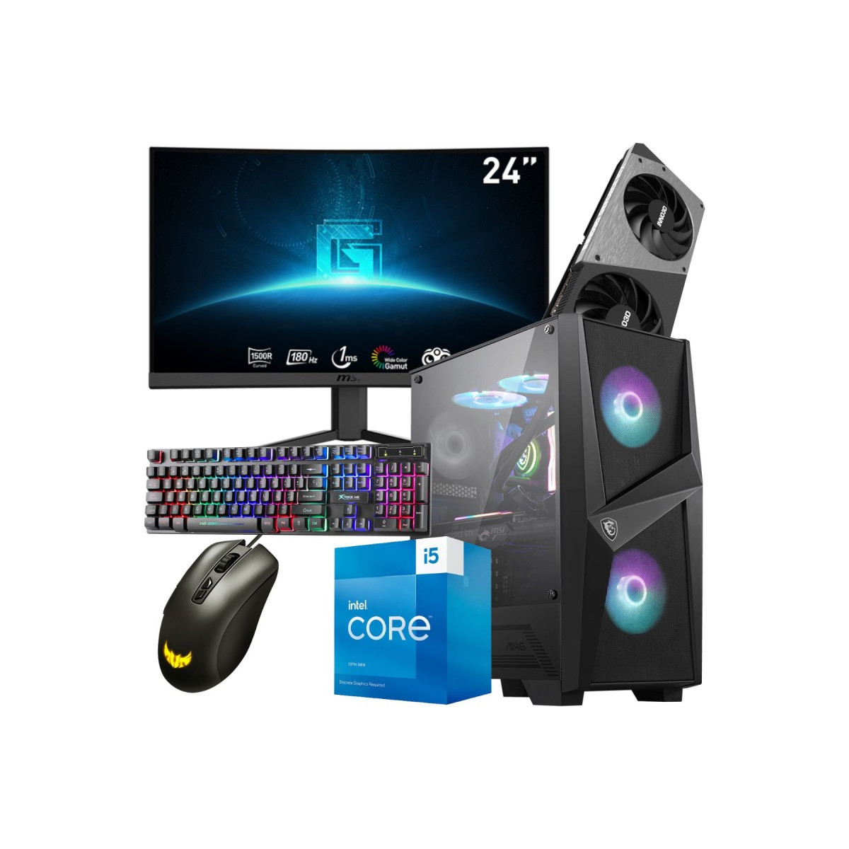 Setup Gamer SPECIAL Pc de Bureau Gaming / i5-13400F / RTX 4060 Ti 8G / 32 Go Avec Écran Incurvé MSI 24″ Full HD VA 180 Hz